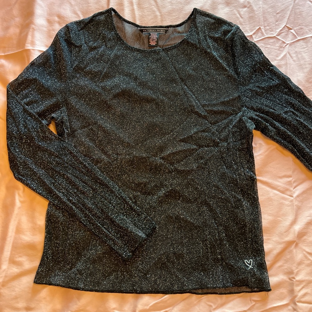 Victoria's Secret Black Sparkle Long Sleeve Mesh Top
